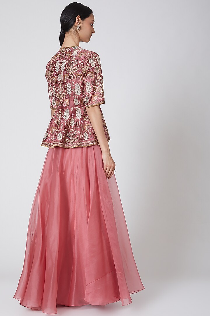 Rust Pink Embroidered Sharara Pant Set by Ridhi Mehra at Pernia's Pop Up Shop