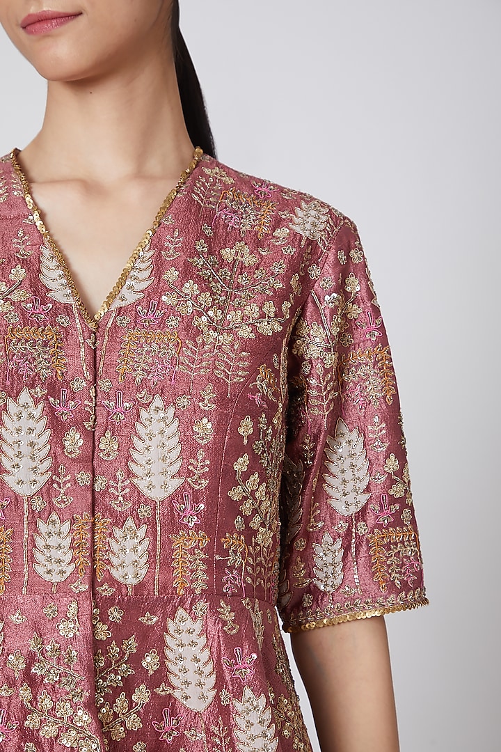 Rust Pink Embroidered Sharara Pant Set by Ridhi Mehra at Pernia's Pop Up Shop