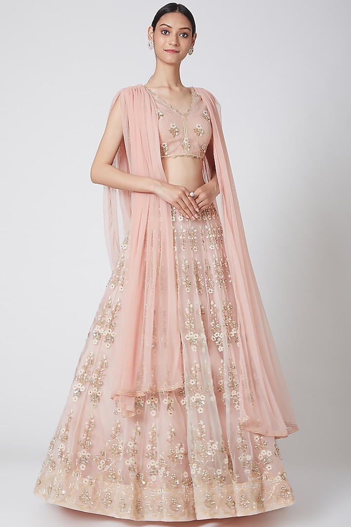 Peach Embroidered Bridal Lehenga Set by Ridhi Mehra at Pernia's Pop Up Shop