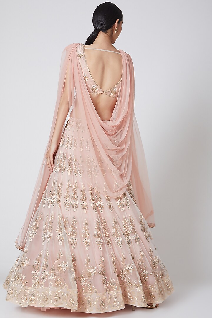 Peach Embroidered Bridal Lehenga Set by Ridhi Mehra at Pernia's Pop Up Shop