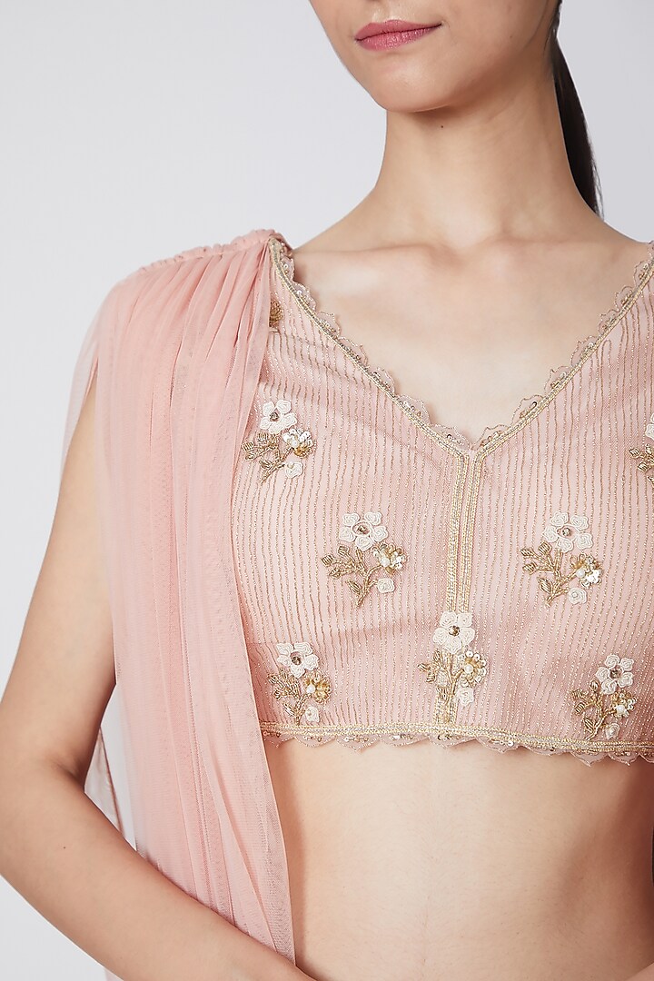 Peach Embroidered Bridal Lehenga Set by Ridhi Mehra at Pernia's Pop Up Shop