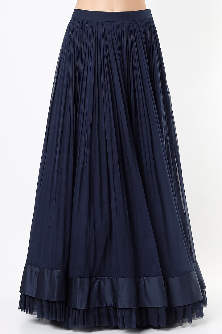 Navy Blue Ruched Wedding Lehenga Set by Ridhi Mehra at Pernia's Pop Up Shop