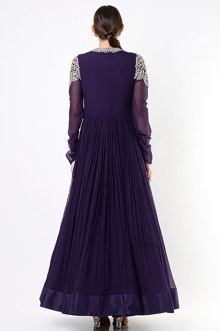 Violet Embroidered Bridal Anarkali Set by Ridhi Mehra at Pernia's Pop Up Shop