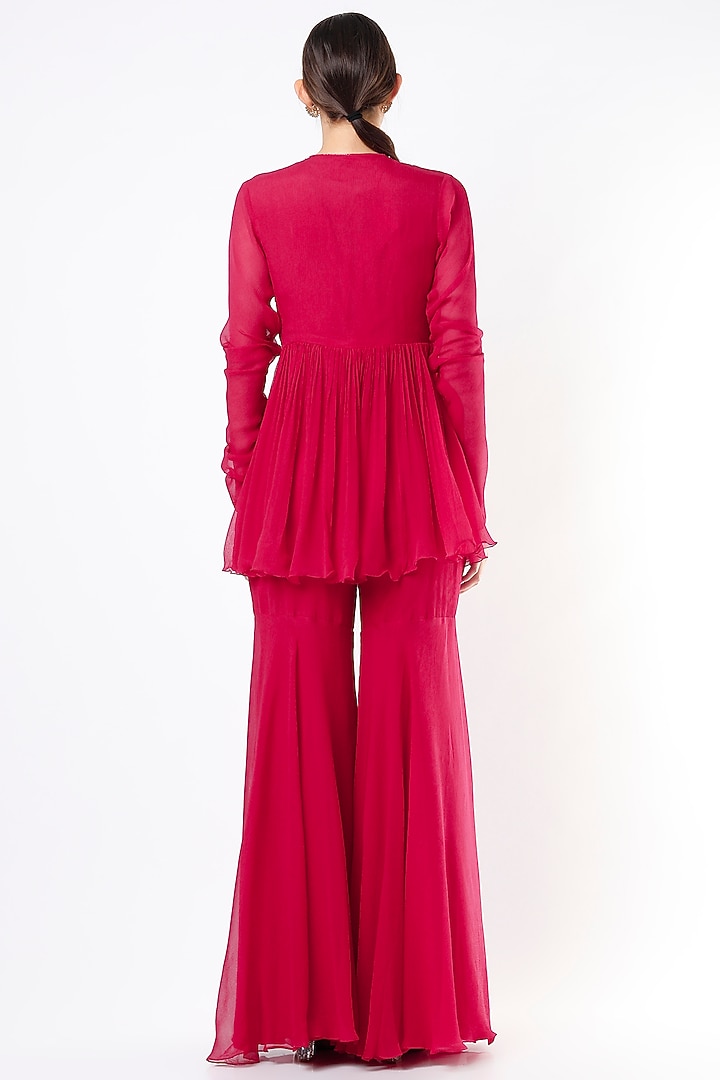 Red Organza Wedding Sharara Set by Ridhi Mehra at Pernia's Pop Up Shop