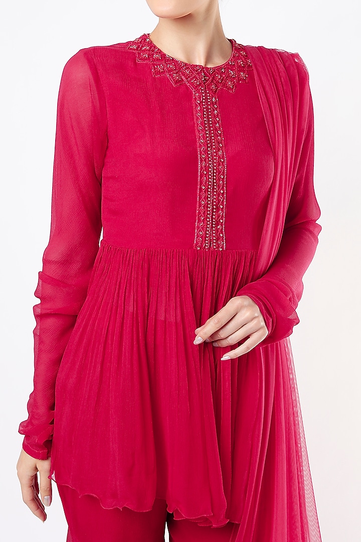 Red Organza Wedding Sharara Set by Ridhi Mehra at Pernia's Pop Up Shop