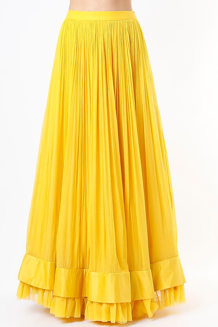 Yellow Ruched Wedding Lehenga Set by Ridhi Mehra at Pernia's Pop Up Shop