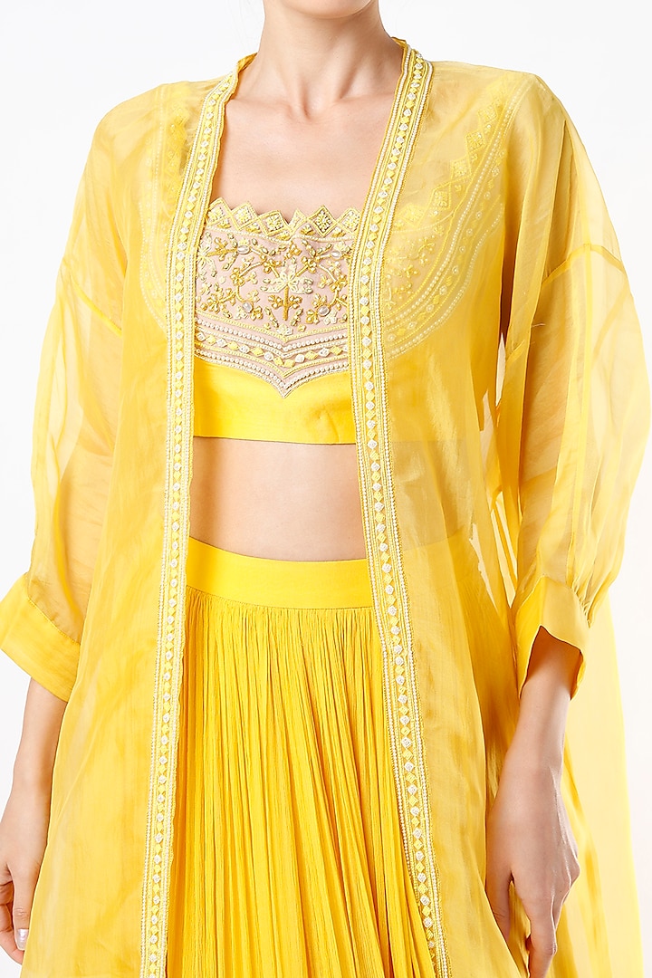 Yellow Ruched Wedding Lehenga Set by Ridhi Mehra at Pernia's Pop Up Shop