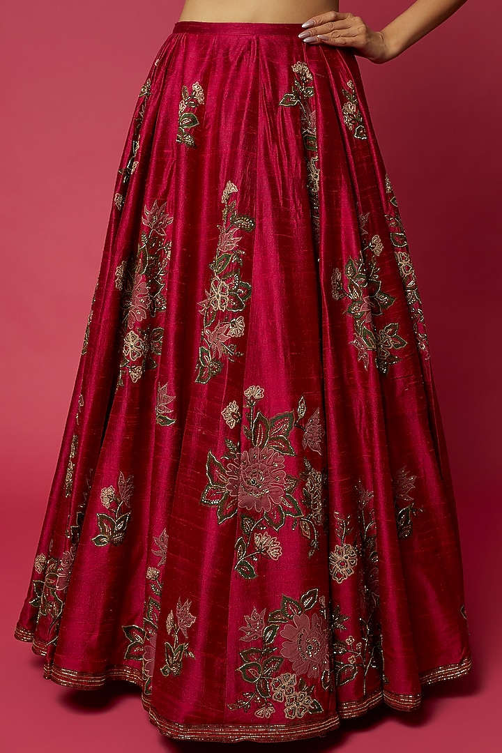 Fuchsia Raw Silk Embroidered Bridal Lehenga Set by Ridhi Mehra at Pernia's Pop Up Shop