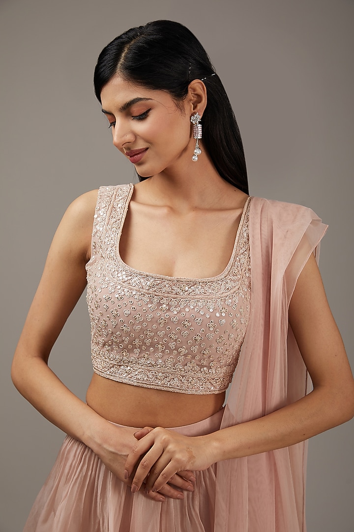 Dusty Pink Chiffon Wedding Lehenga Set by Ridhi Mehra at Pernia's Pop Up Shop