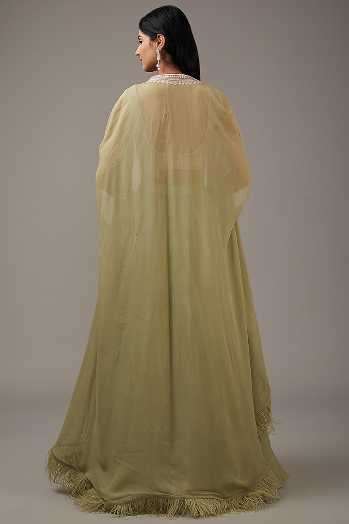 Mint Green Chiffon Jacket Wedding Lehenga Set by Ridhi Mehra at Pernia's Pop Up Shop