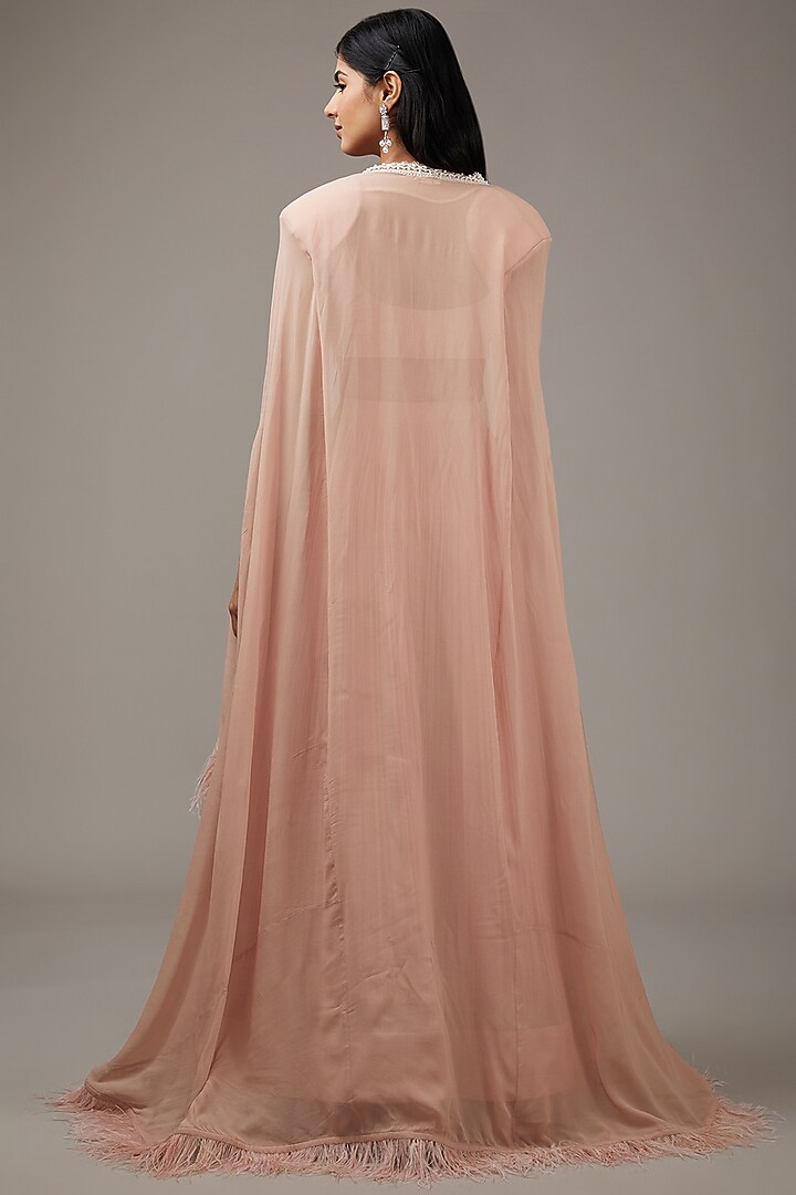 Dusty Pink Chiffon Jacket Wedding Lehenga Set by Ridhi Mehra at Pernia's Pop Up Shop