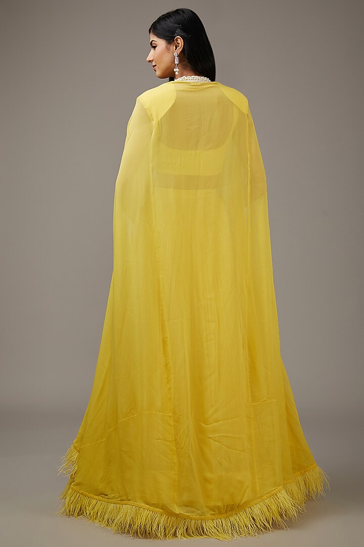 Yellow Chiffon Jacket Wedding Lehenga Set by Ridhi Mehra at Pernia's Pop Up Shop