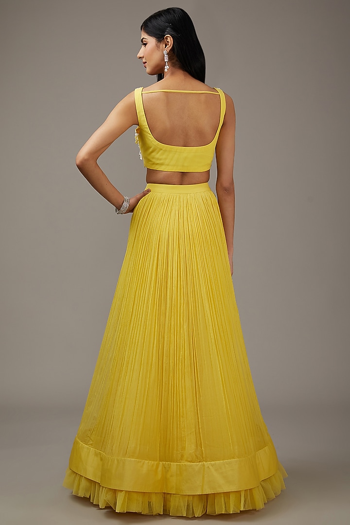 Yellow Chiffon Jacket Wedding Lehenga Set by Ridhi Mehra at Pernia's Pop Up Shop