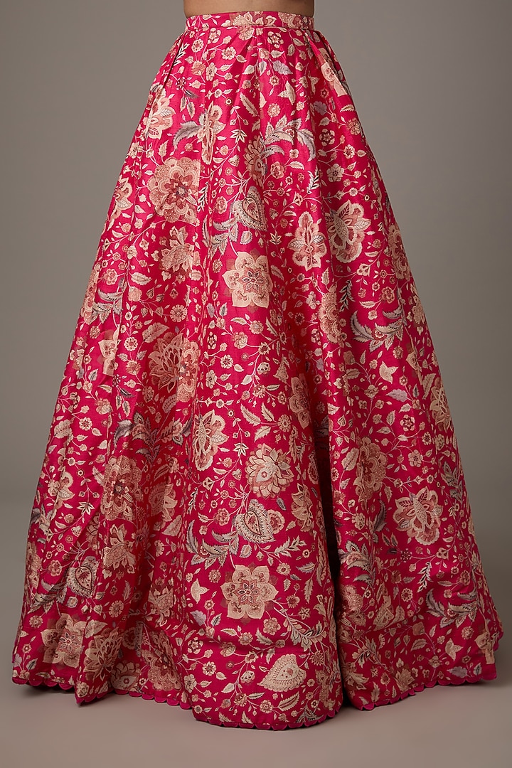 Royal Fuschia Raw Silk Printed Wedding Lehenga Set by Ridhi Mehra at Pernia's Pop Up Shop