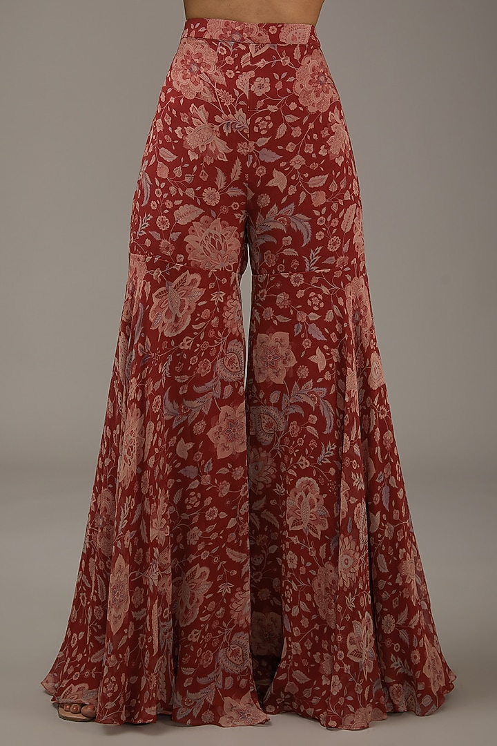 Red Ochre Chiffon Printed Gharara Set by Ridhi Mehra at Pernia's Pop Up Shop