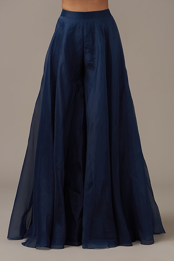 Navy Blue Organza Bridal Sharara Set by Ridhi Mehra at Pernia's Pop Up Shop