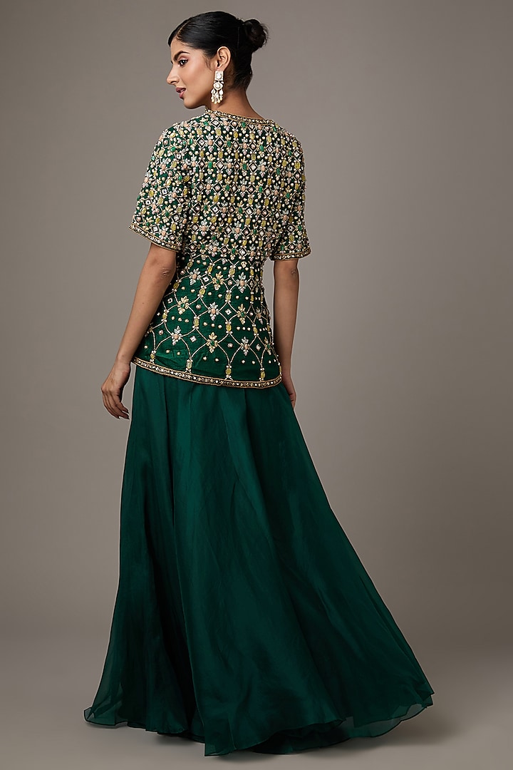 Emerald Green Organza Bridal Sharara Set by Ridhi Mehra at Pernia's Pop Up Shop