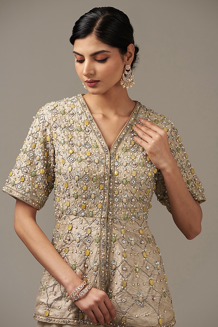 Champagne Organza Bridal Sharara Set by Ridhi Mehra at Pernia's Pop Up Shop