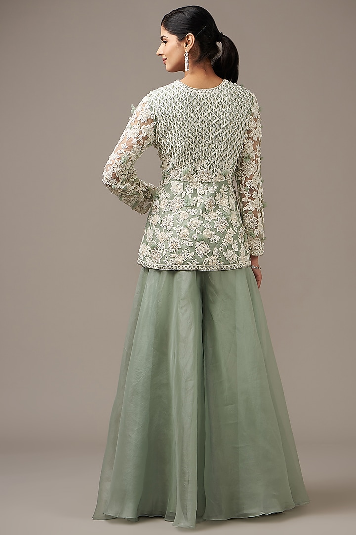 Sage Green Organza Bridal Sharara Set by Ridhi Mehra at Pernia's Pop Up Shop