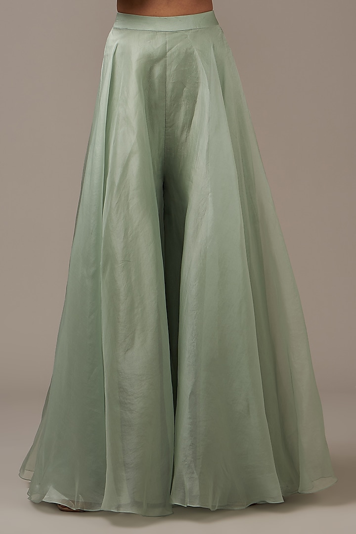 Sage Green Organza Bridal Sharara Set by Ridhi Mehra at Pernia's Pop Up Shop