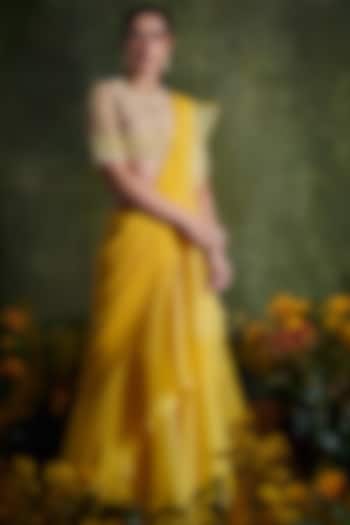 Primrose Yellow Draped Saree Set by Ridhi Mehra