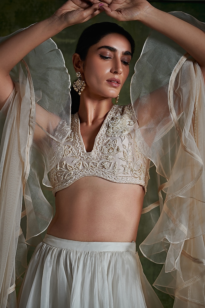 Dirty Ivory Organza Skirt Set by Ridhi Mehra at Pernia's Pop Up Shop