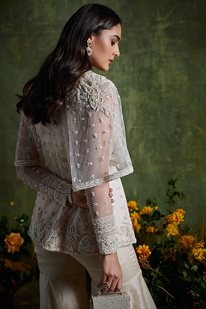 Ivory Embroidered Gharara Set With Belt by Ridhi Mehra at Pernia's Pop Up Shop