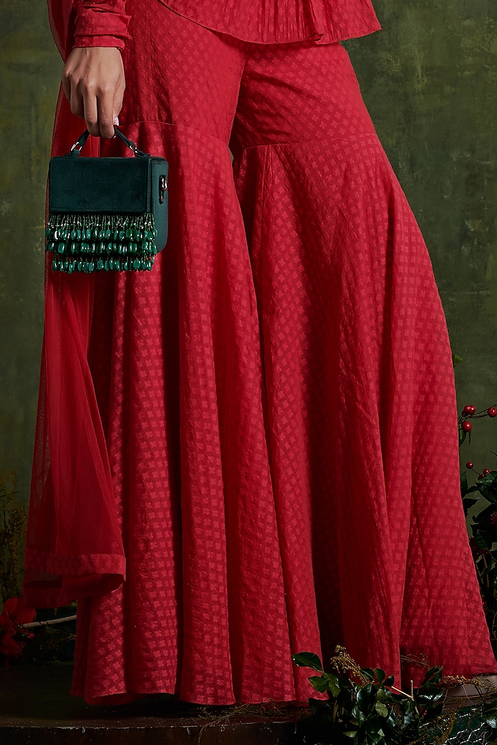 Hibiscus Red Embroidered Gharara Set by Ridhi Mehra at Pernia's Pop Up Shop