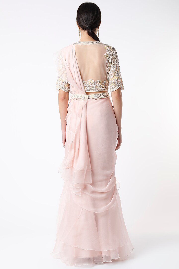 Blush Pink Organza Reception Saree Set by Ridhi Mehra at Pernia's Pop Up Shop