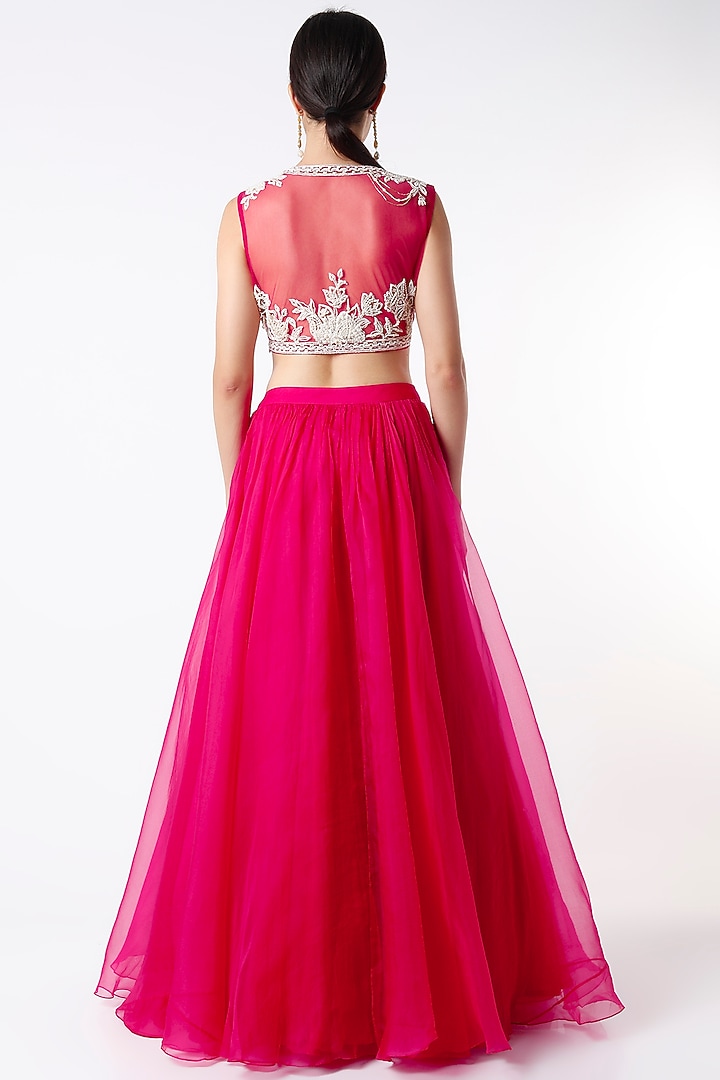 Fiery Red Chiffon Ruched Wedding Lehenga Set by Ridhi Mehra at Pernia's Pop Up Shop