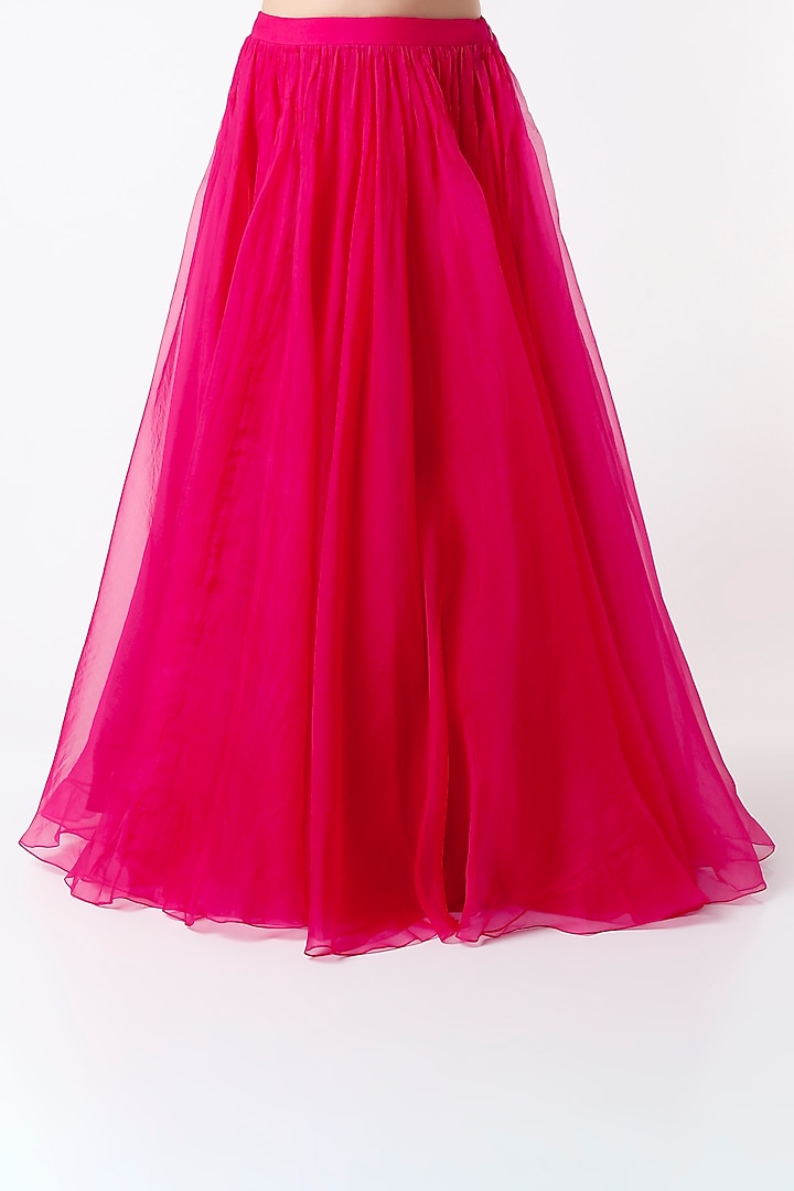 Fiery Red Chiffon Ruched Wedding Lehenga Set by Ridhi Mehra at Pernia's Pop Up Shop