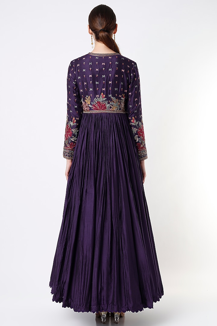 Purple Embroidered Bridal Anarkali Set by Ridhi Mehra at Pernia's Pop Up Shop