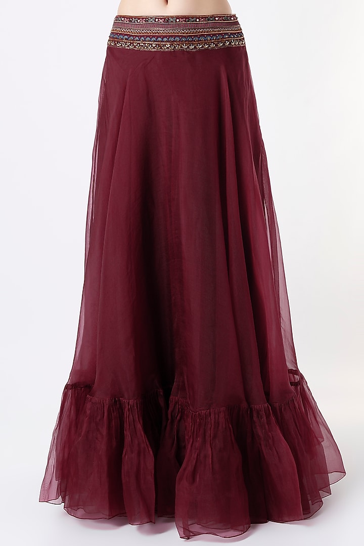 Burgundy Georgette Cape Set by Ridhi Mehra at Pernia's Pop Up Shop
