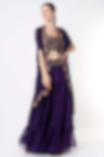 Plum Purple Georgette Cape Set by Ridhi Mehra at Pernia's Pop Up Shop