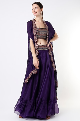 Plum Purple Georgette Cape Set by Ridhi Mehra