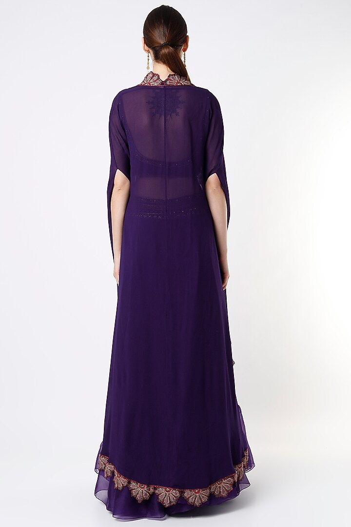 Plum Purple Georgette Cape Set by Ridhi Mehra at Pernia's Pop Up Shop