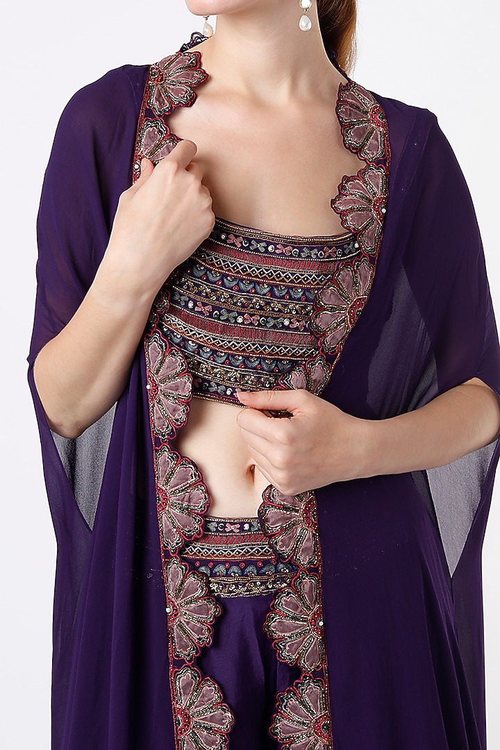 Plum Purple Georgette Cape Set by Ridhi Mehra at Pernia's Pop Up Shop