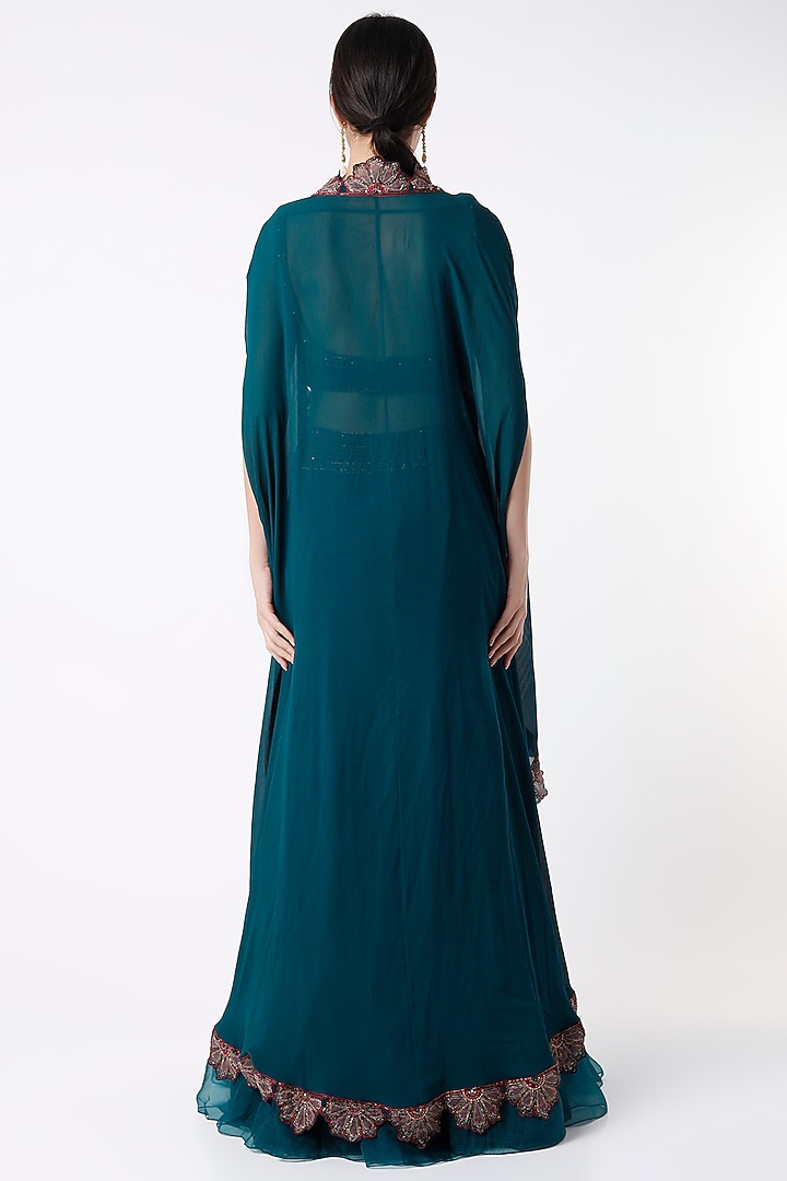 Teal Blue Organza Tiered Wedding Lehenga Set by Ridhi Mehra at Pernia's Pop Up Shop