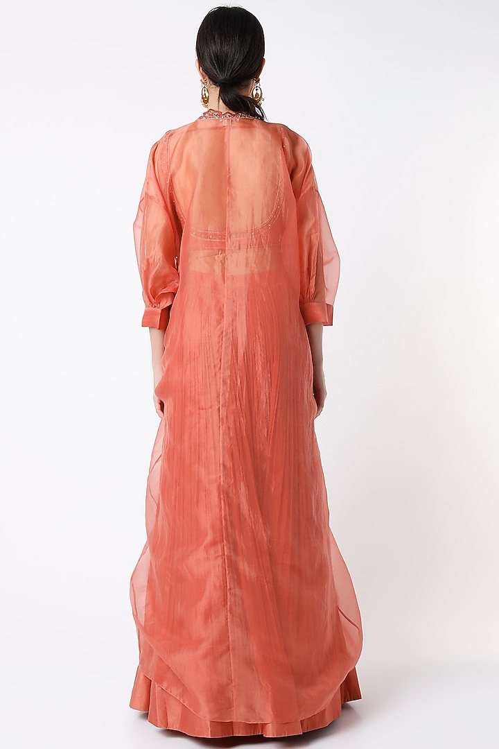 Tea Rose Chiffon Ruched Skirt Set by Ridhi Mehra at Pernia's Pop Up Shop