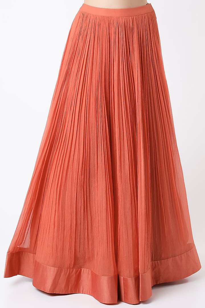 Tea Rose Chiffon Ruched Skirt Set by Ridhi Mehra at Pernia's Pop Up Shop