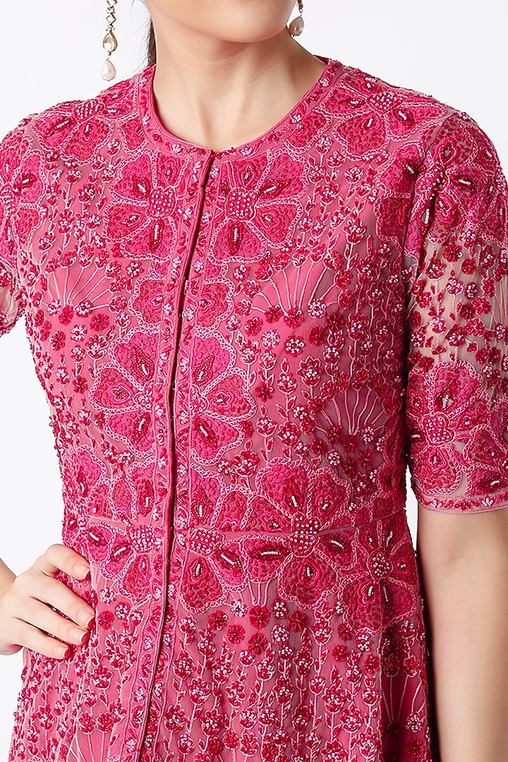 Fuchsia Organza Bridal Sharara Set by Ridhi Mehra at Pernia's Pop Up Shop