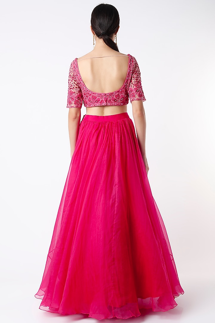Deep Fuchsia Organza Wedding Lehenga Set by Ridhi Mehra at Pernia's Pop Up Shop