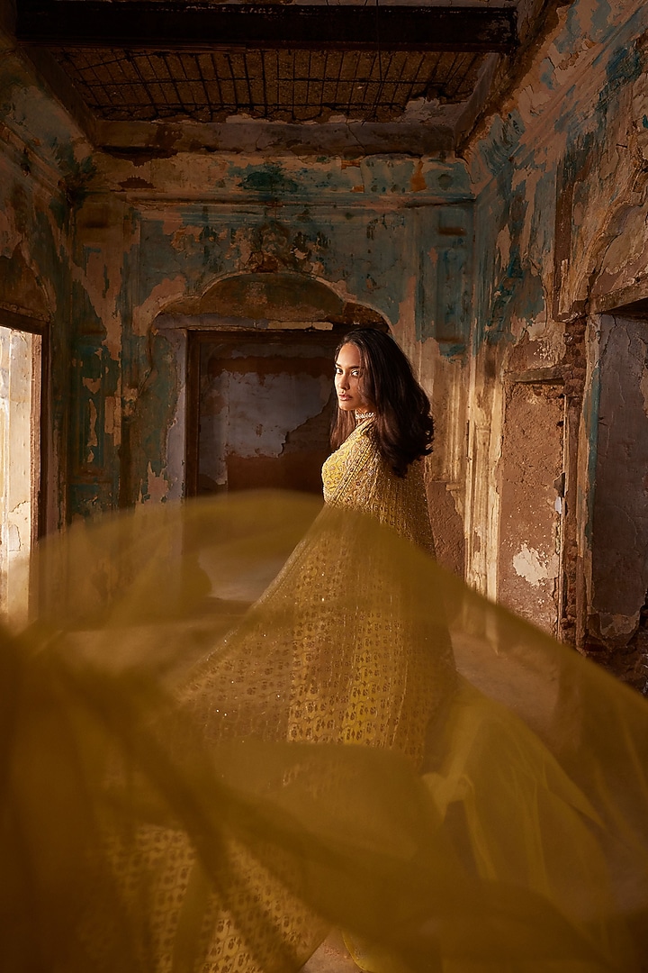 Yellow Net Embroidered Skirt Set by Ridhi Mehra at Pernia's Pop Up Shop