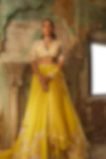 Yellow Georgette Embroidered Lehenga Set by Ridhi Mehra