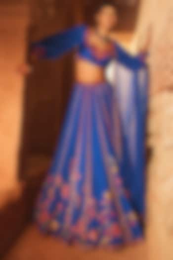 Royal Blue Georgette Embroidered Lehenga Set by Ridhi Mehra