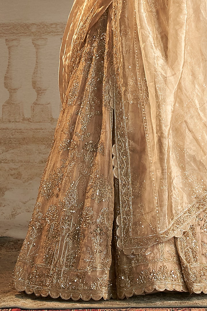 Gold Tissue Hand Embroidered Bridal Lehenga Set by Ridhi Mehra at Pernia's Pop Up Shop