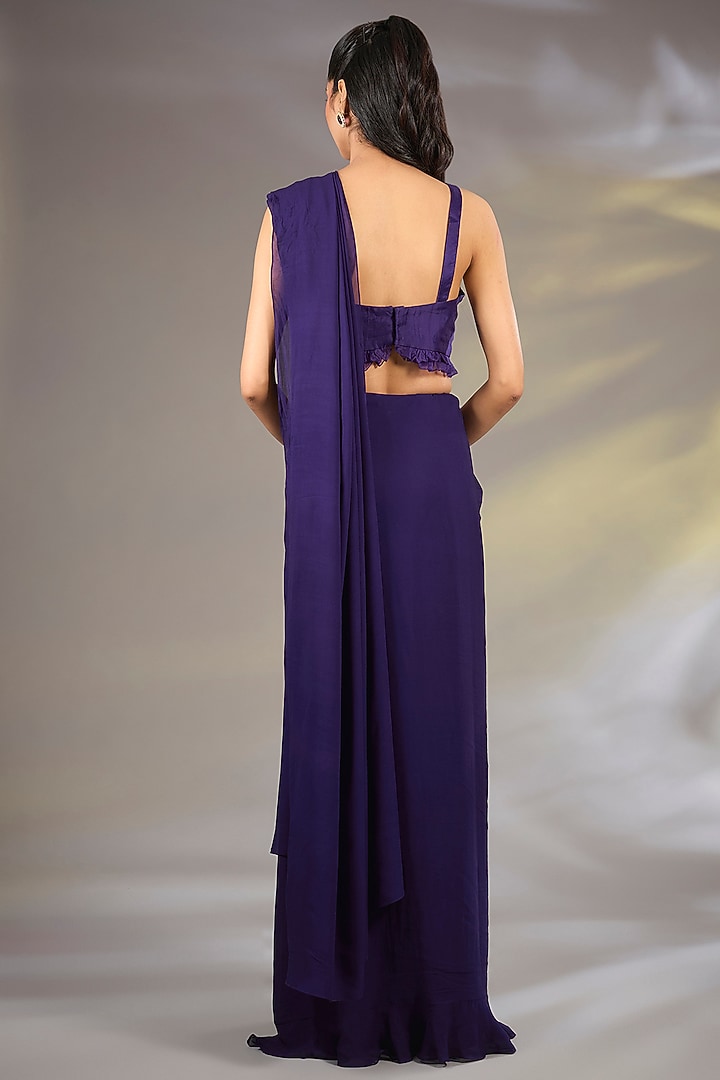 Purple Georgette Ruffled Wedding Saree Set by Ridhi Mehra at Pernia's Pop Up Shop