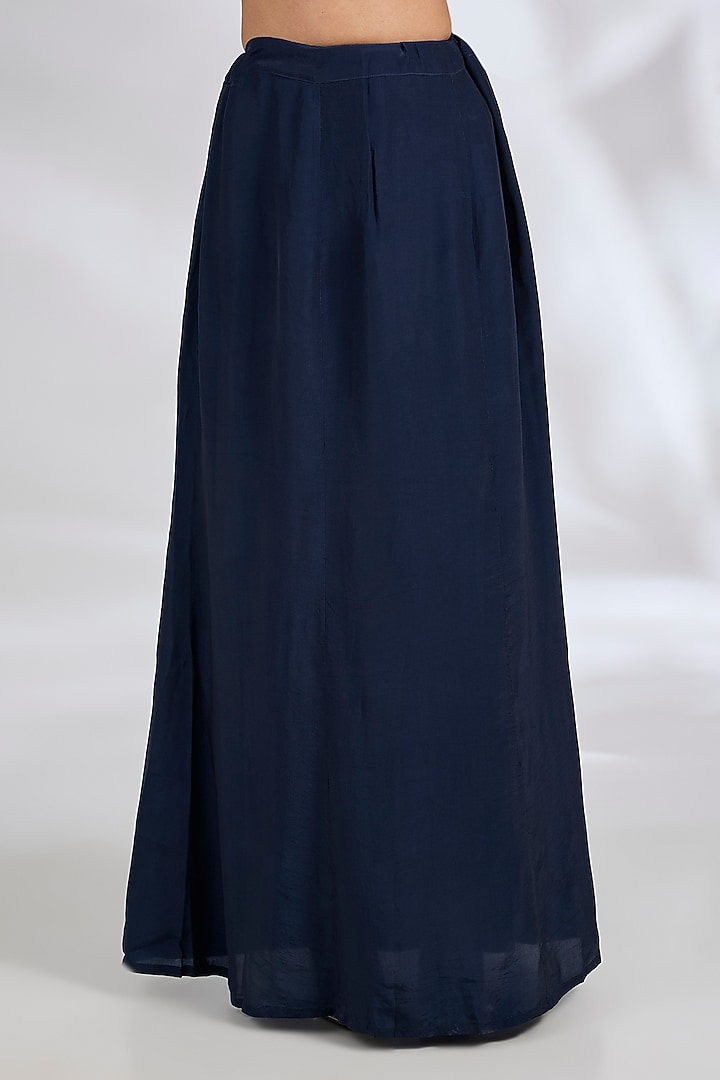 Navy Georgette Ruffled Wedding Saree Set by Ridhi Mehra at Pernia's Pop Up Shop