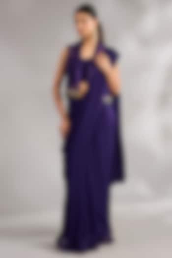 Purple Georgette Embroidered Ruffled Wedding Saree Set by Ridhi Mehra at Pernia's Pop Up Shop