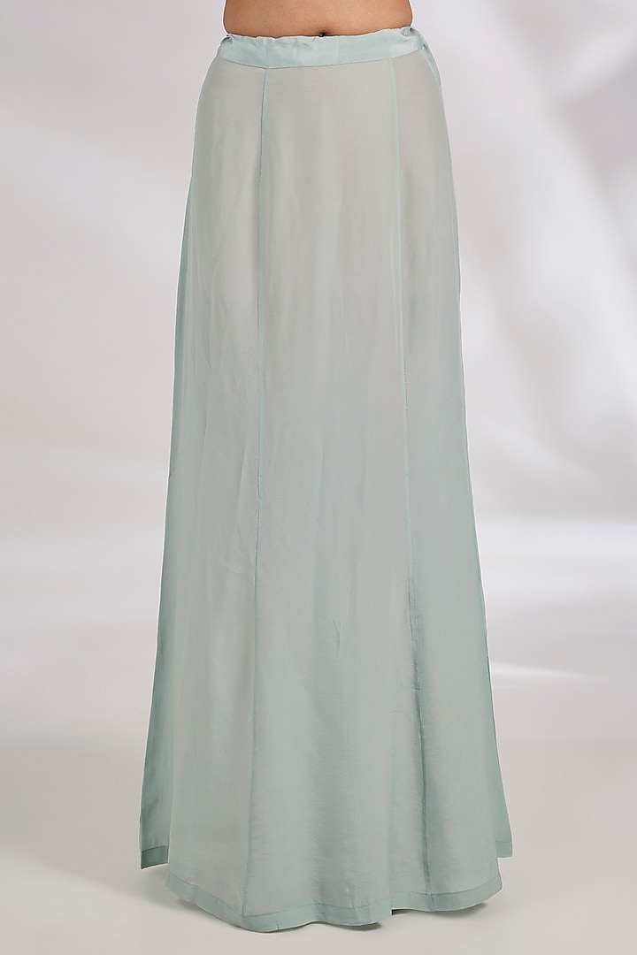 Sage Green Tissue Ruffled Wedding Saree Set by Ridhi Mehra at Pernia's Pop Up Shop